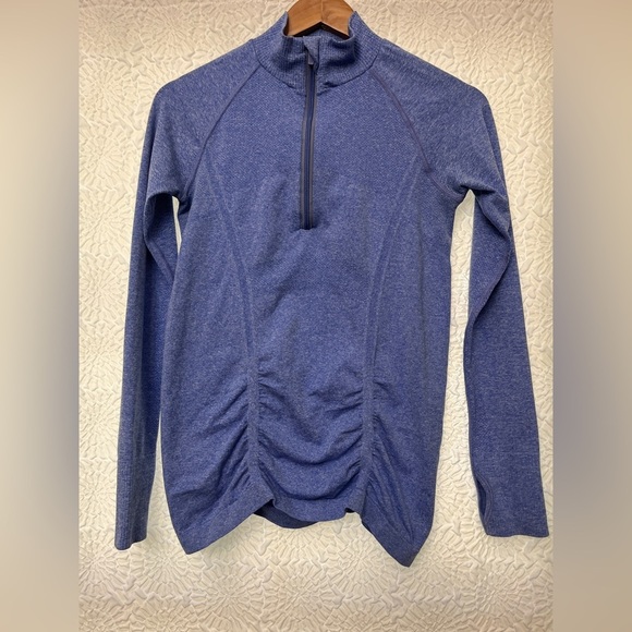 Athleta Fastest Track Half Zip Top Size Small Sapphire Blue Heather Athleisure - Picture 14 of 14